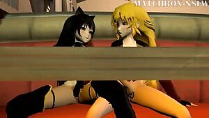 Yang and Blake under the table